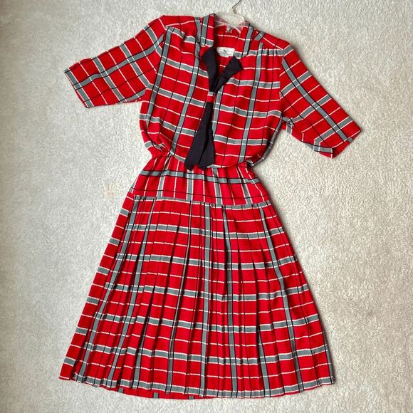 VTG 80s Red Plaid Jonathan Martin Dress | Anime School Girl Costume M - Picture 8 of 8